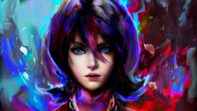 Blue eyes red jacket synchromism free wallpaper - medium preview image