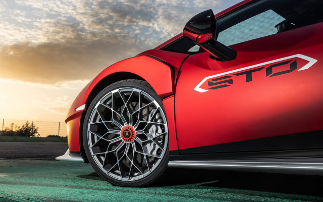 Red sports car sunset clouds free wallpaper - medium preview image