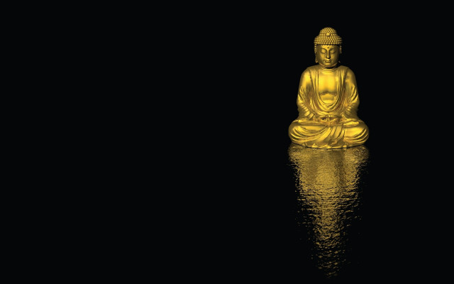 Golden buddha lake reflections 3d free wallpaper - medium preview image