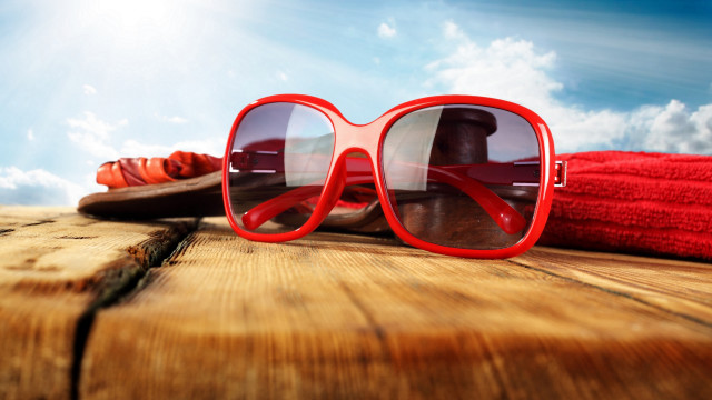Red sunglasses wooden table summer free wallpaper - medium preview image