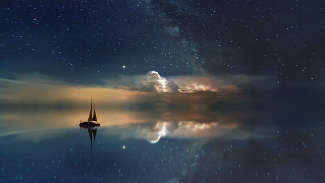 Sailboat night sky stars clouds free wallpaper - medium preview image