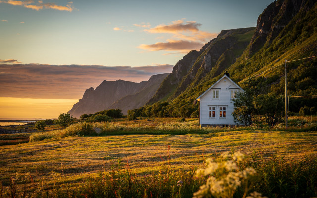 House field mountains sunset clouds free wallpaper - medium preview image