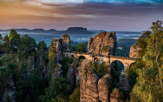 Train bridge canyon mountains landscape free wallpaper - medium preview image