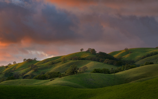 Green hills trees clouds sunset free wallpaper - medium preview image