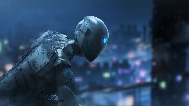 Robot city night hands helmet free wallpaper - medium preview image