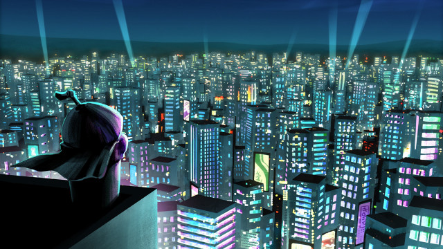 Cityscape night lights person skyline free wallpaper - medium preview image