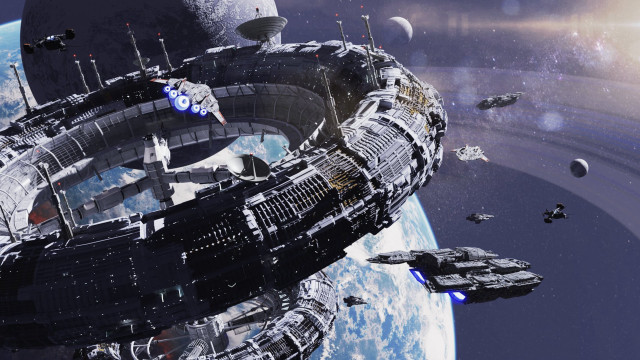 Space station planet ship star free wallpaper - medium preview image