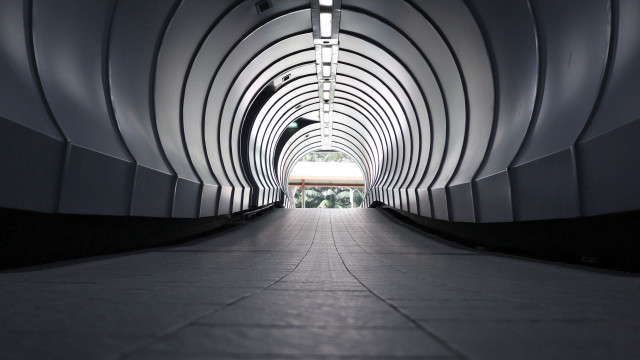Tunnel walkway clock cyberpunk tiles free wallpaper - medium preview image
