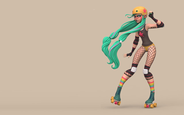 Green hair roller skater 3d free wallpaper - medium preview image