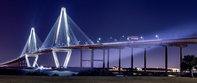 Night lit bridge cityscape starry free wallpaper - medium preview image