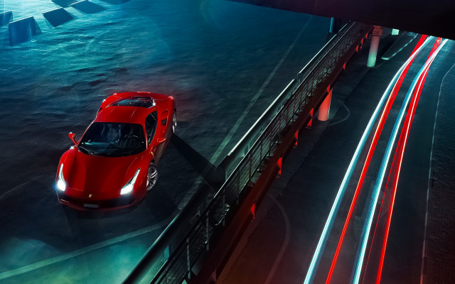 Red car highway night phorealism free wallpaper - medium preview image