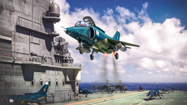 Fighterjet ship ocean helicopter cloudyday free wallpaper - medium preview image