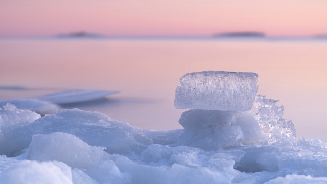 Ice snow sunset lake mountain free wallpaper - medium preview image