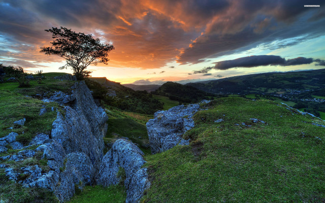 Tree hill sunset clouds sky free wallpaper - medium preview image