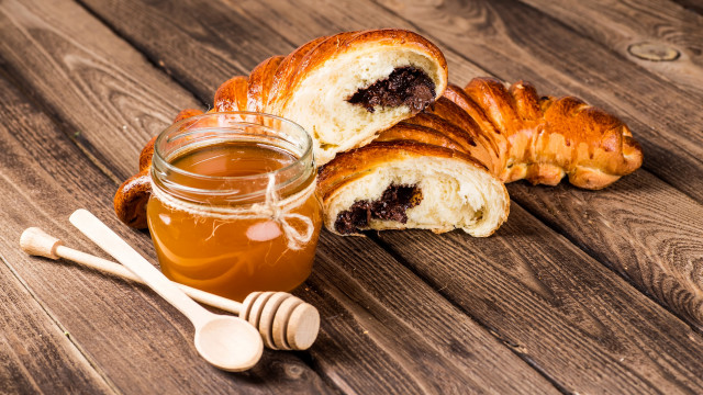 Honey croissants table spoon wooden free wallpaper - medium preview image