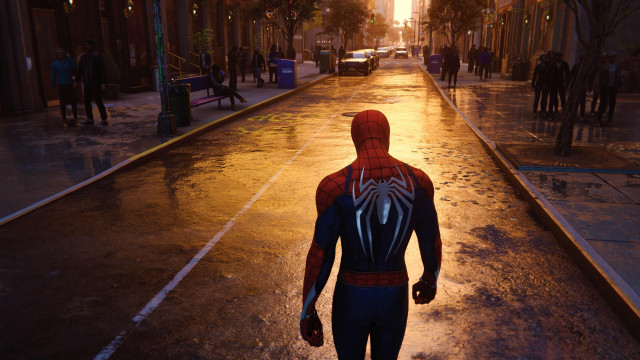 Man spider suit street night free wallpaper - medium preview image