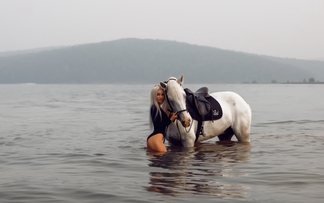Woman horse water romantic cinematic free wallpaper - medium preview image