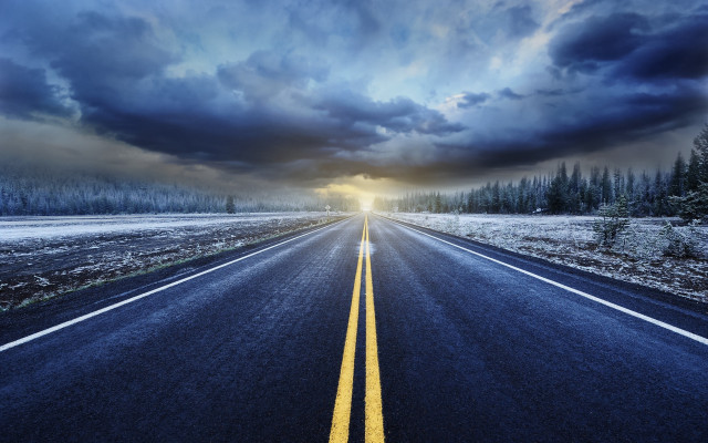 Clouds sky road trees sunset free wallpaper - medium preview image