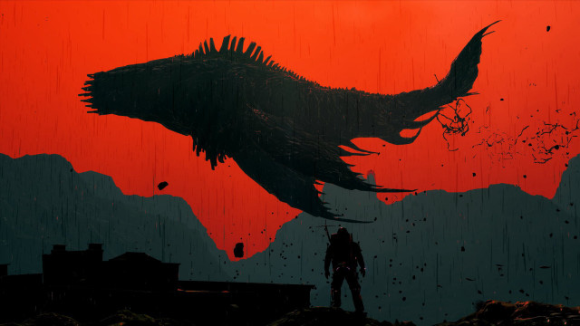 Man giant bird red sky free wallpaper - medium preview image