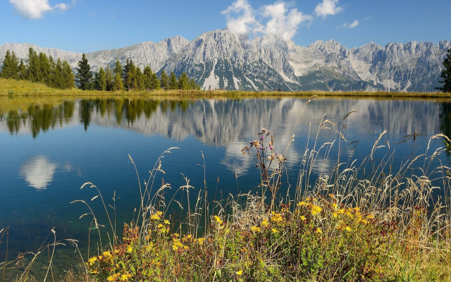Lake mountains grass sky clouds #3 free wallpaper - medium preview image