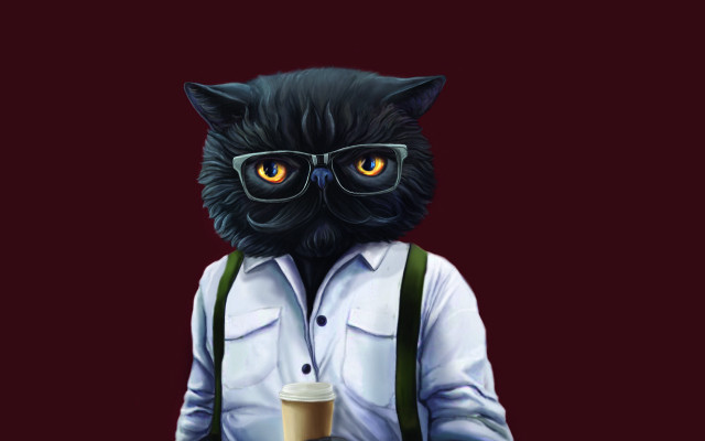 Black cat glasses coffee red free wallpaper - medium preview image