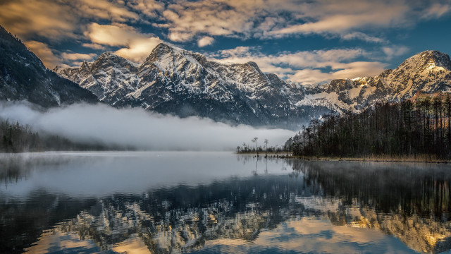Mountain lake forest clouds sunset free wallpaper - medium preview image