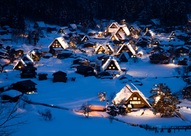 Snowy village night lights snow free wallpaper - medium preview image