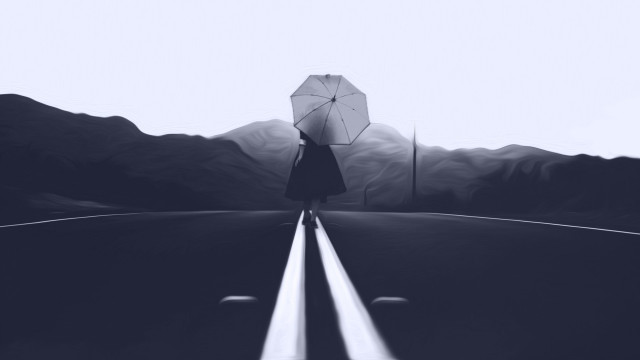 Person umbrella road mountains outdoors free wallpaper - medium preview image