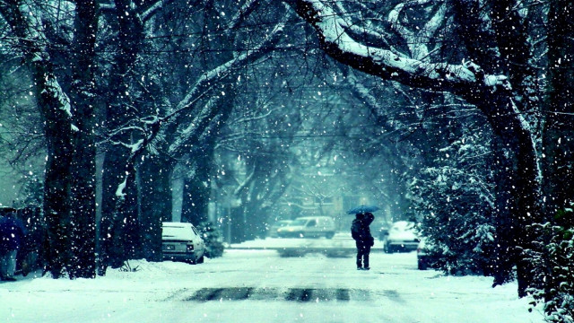 Person walking snowy street umbrella free wallpaper - medium preview image