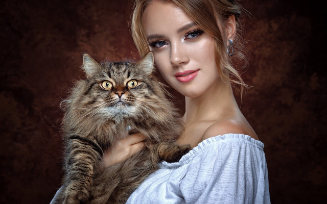 Woman cat blonde blue eyes free wallpaper - medium preview image