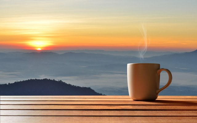 Coffee mountain sunset lens flare free wallpaper - medium preview image