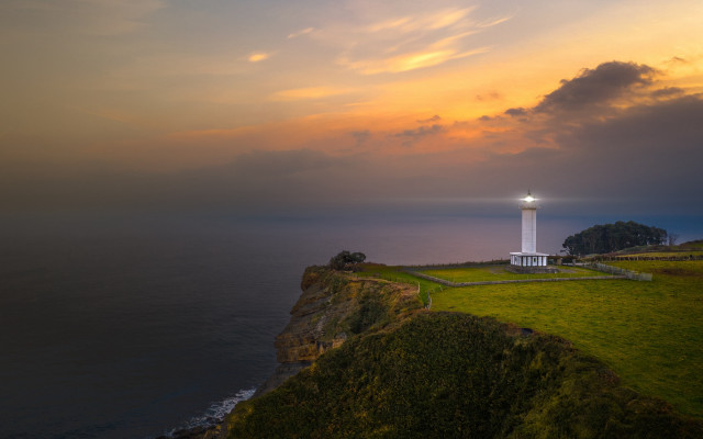 Lighthouse cliff ocean sunset cityscape free wallpaper - medium preview image