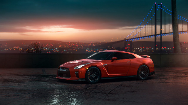 Red sports car bridge city #2 free wallpaper - medium preview image