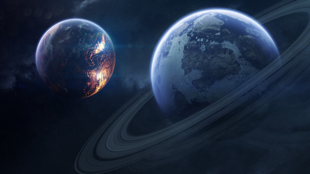 Planet rings clouds stars moon free wallpaper - medium preview image