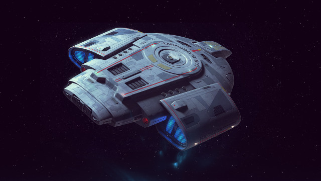 Spaceship starry sky blue light free wallpaper - medium preview image