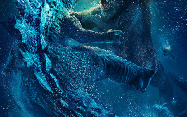 Godzilla bear water starry sky free wallpaper - medium preview image
