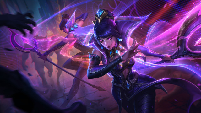 Futuristic woman sword hologram purple free wallpaper - medium preview image