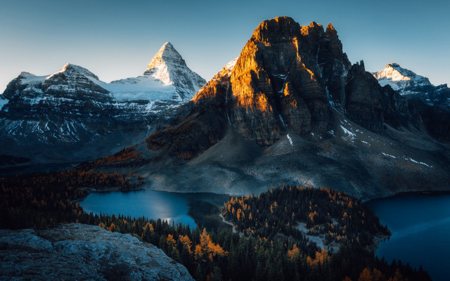 Mountain lake forest sunset snowy free wallpaper - medium preview image
