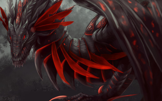 Red dragon black wings dark free wallpaper - medium preview image
