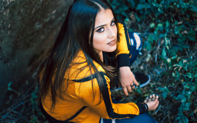 Woman backpack portrait nature forest #2 free wallpaper - medium preview image