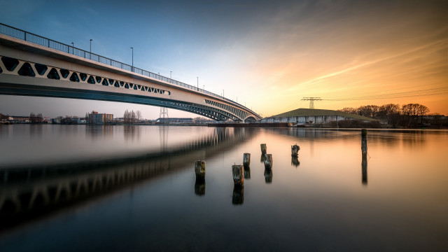Bridge water sky clouds evening free wallpaper - medium preview image