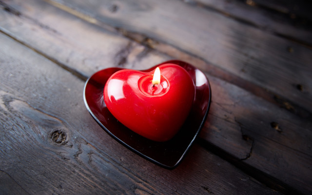 Red heart candle wooden table free wallpaper - medium preview image