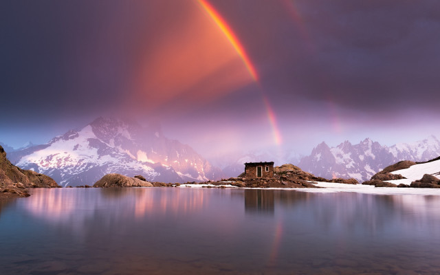 Rainbow mountain lake snowy horizon free wallpaper - medium preview image