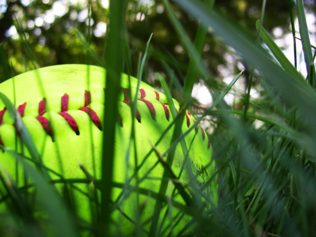 Green baseball red stitches grass free wallpaper - medium preview image