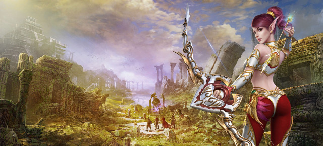 Woman red outfit sword fantasy free wallpaper - medium preview image
