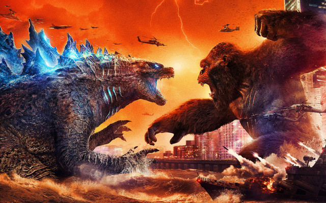 Godzilla bear city battle lightning free wallpaper - medium preview image