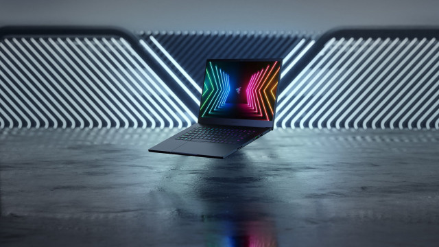 Laptop table wall lines neon free wallpaper - medium preview image