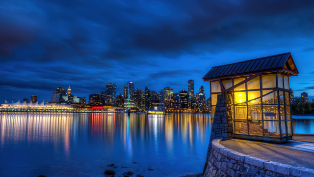 Lake cityscape night reflection bridge free wallpaper - medium preview image