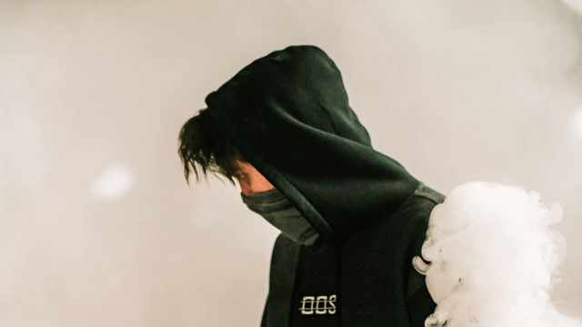 Man hoodie smoke cyberpunk techwear free wallpaper - medium preview image