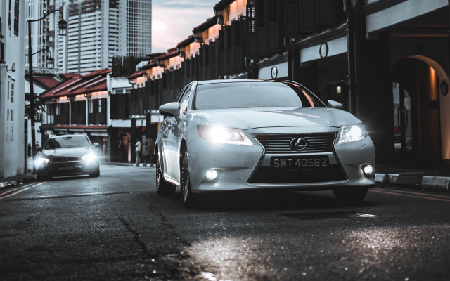 Car street tall buildings night free wallpaper - medium preview image